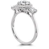 0.15 ctw. Juliette 3 Stone Oval Halo Engagement Ring in 18K White Gold