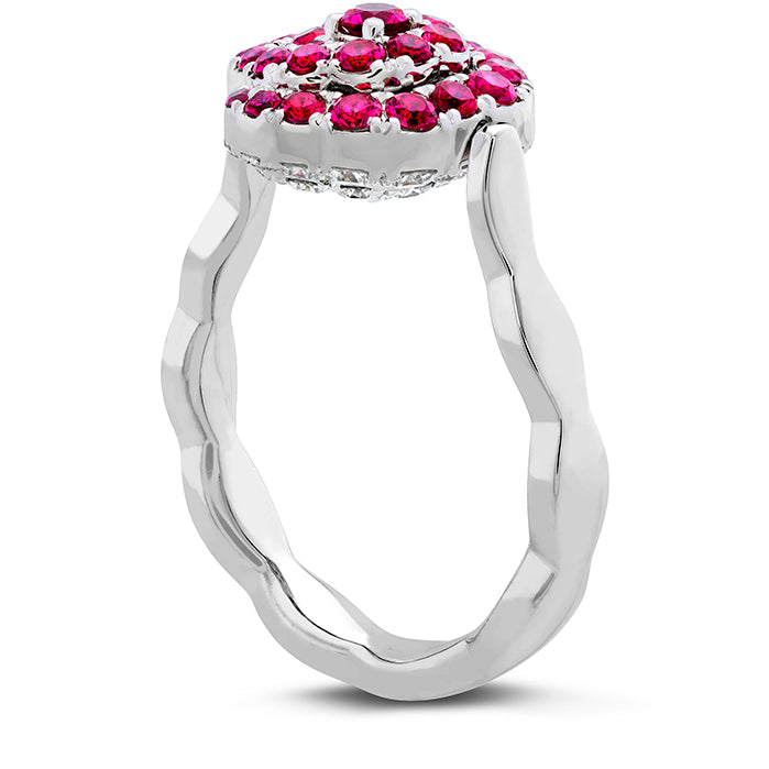 0.6 ctw. Lorelei Diamond and Ruby Floral Flip Ring in 18K White Gold